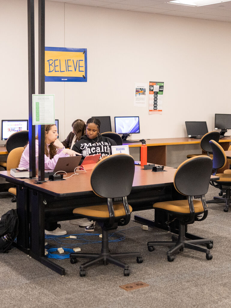 Students working on homework in the Scholar Resource Center